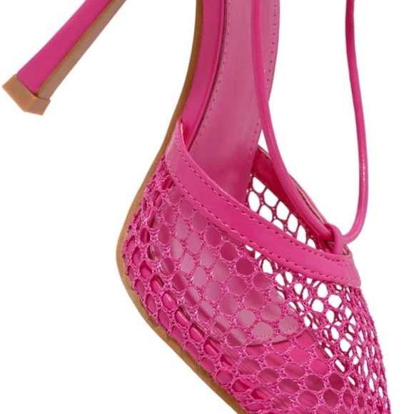 New Square Toe Mesh Stiletto Heels for Women, Sexy Wrap Around Lace Up High-Heel - Picture 3 of 5